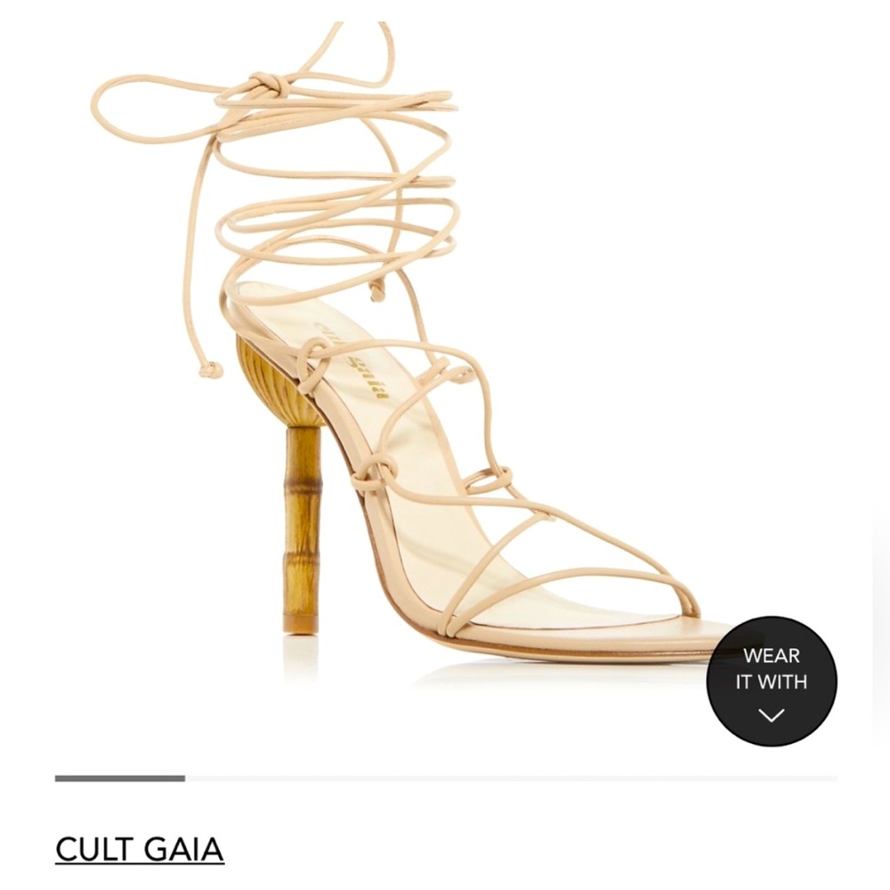 Cult Gaia Soleil  Beige Sandals lace up  size 5 101mm heel leather wood unique